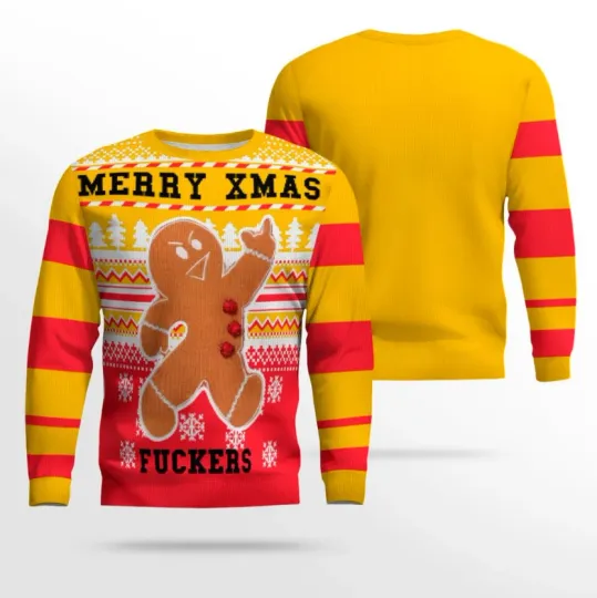 Discover Gingerbread Merry Xmas Fu*kers Ugly Christmas Sweater Gold Metallic