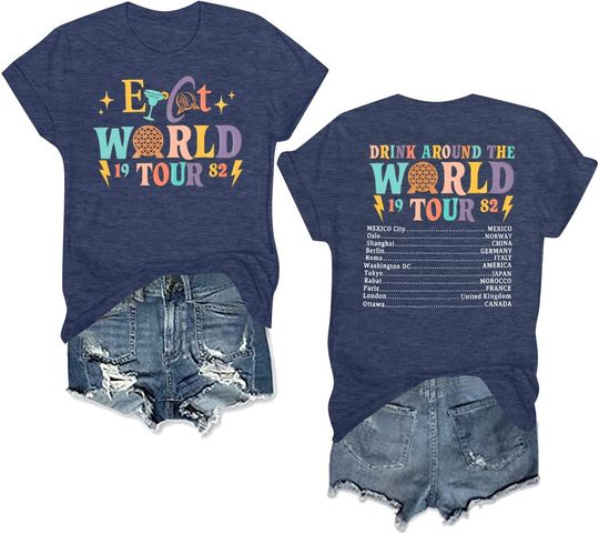 Discover Around The World Shirt Women Magic World Tour 1982 Graphic Tee Funny Traveler Vacation Short Sleeve Top