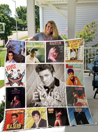 Personalized Elvis Presley Music Quilt Blanket, Elvis Presley Fleece Blanket