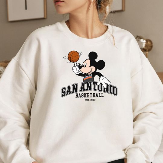 Discover San Antonio Basketball Mickey Sweatshirt, San Antonio Vintage Basketball Crewneck, Cute Mickey Sweater, Unisex Gift