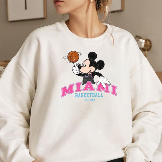 Discover Miami Basketball Vintage Mickey Sweatshirt, Retro Basketball, Unisex Streetwear Gift