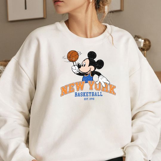 Discover New York Basketball Mickey Sweatshirt, Vintage NY Basketball Crewneck, Unisex Basketball Sweater, Cute Retro Basketball Shirt Gift