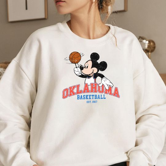 Discover Oklahoma Basketball Sweatshirt, Oklahoma City Basketball, Vintage Mickey Basketball Crewneck, OKC Basketball Gift Unisex