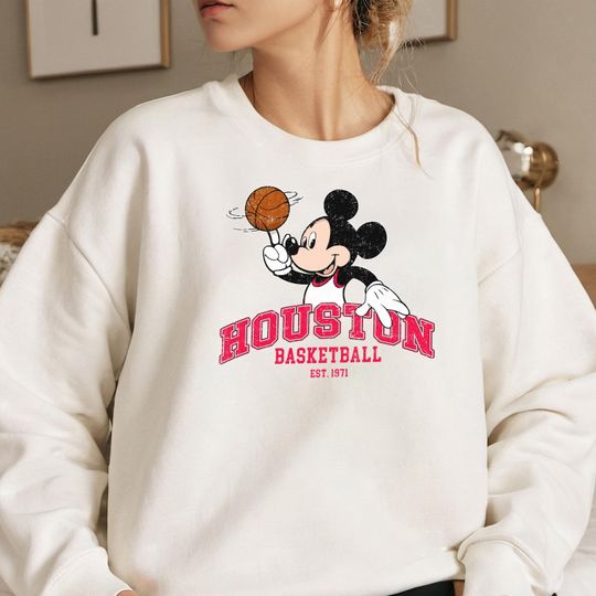 Discover Houston Basketball Sweatshirt, Mickey Vintage Crewneck Unisex Cute Cartoon Gift For Fans