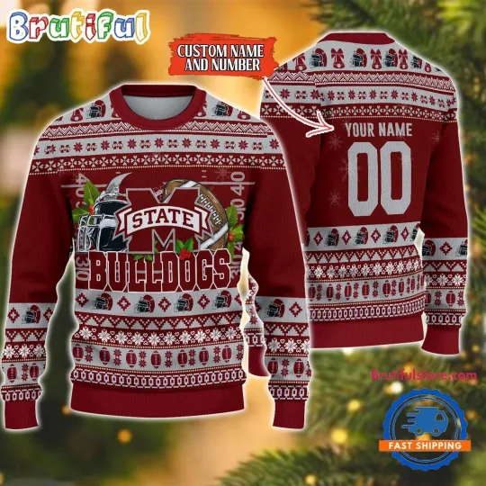 Mississippi State Bulldogs Inspired Ugly Christmas Sweater  Football Fan Holiday