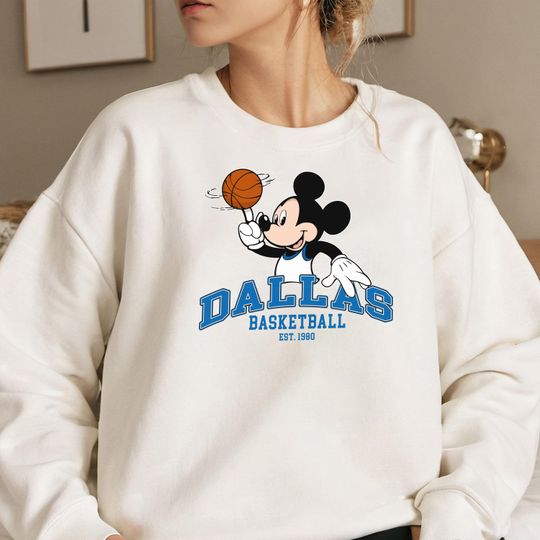 Discover Dallas Basketball Sweatshirt, Mickey Spinning Ball Vintage Dallas Sports Tee Unisex Retro Distressed Graphic Top