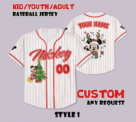 Discover Personalized Mickey Mouse Christmas Holiday Baseball Jersey