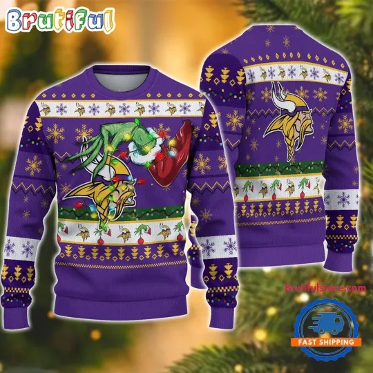Minnesota Vikings Holiday Ugly Sweater  Fan Made funny character Hand Football Design