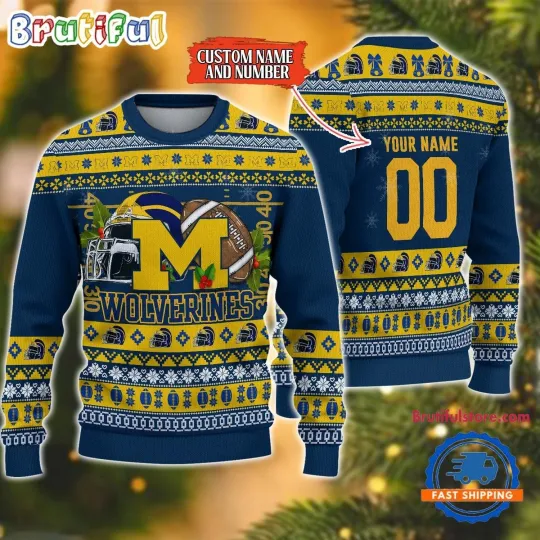Michigan Wolverines Logo Team Football Custom Christmas Ugly Sweater