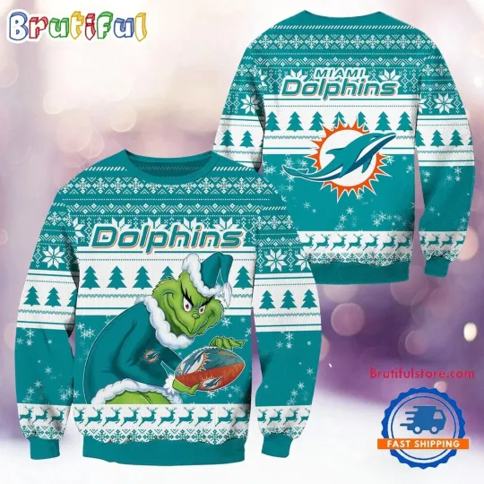 Miami Dolphins Football funny character Christmas Ugly Sweater