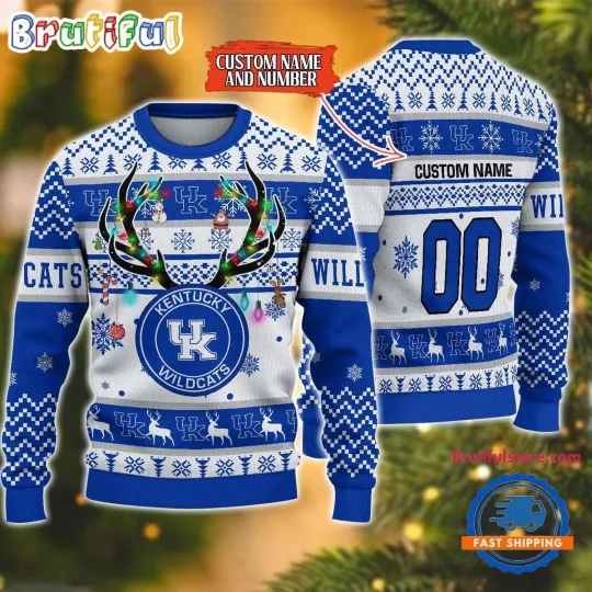 Discover Kentucky Wildcats Inspired Reindeer Light Ugly Christmas Sweater