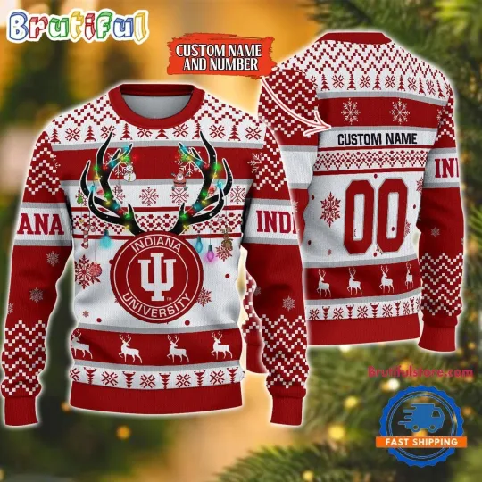 Discover Indiana Hoosiers Inspired Reindeer Light Ugly Christmas Sweater