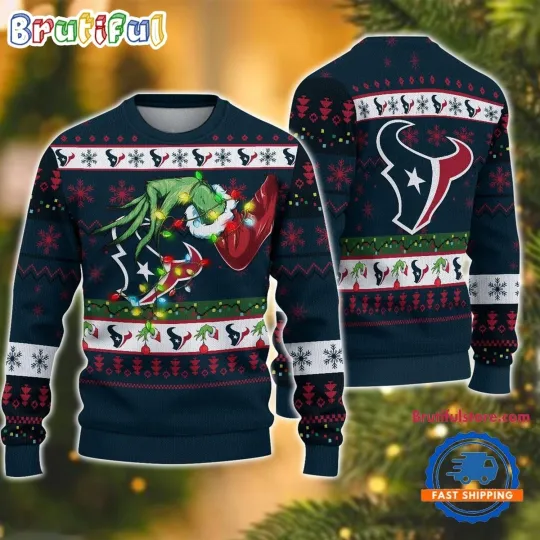 Houston Texans Inspired Ugly Sweater funny character Hand Holiday Football Fan Style