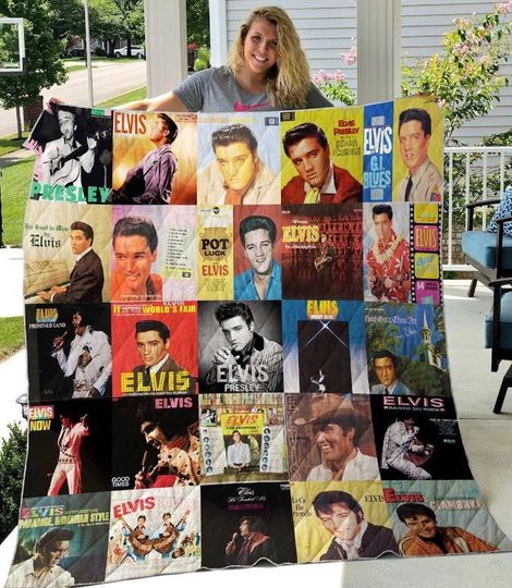 Personalized Elvis Presley Music Quilt Blanket, Elvis Presley Fleece Blanket