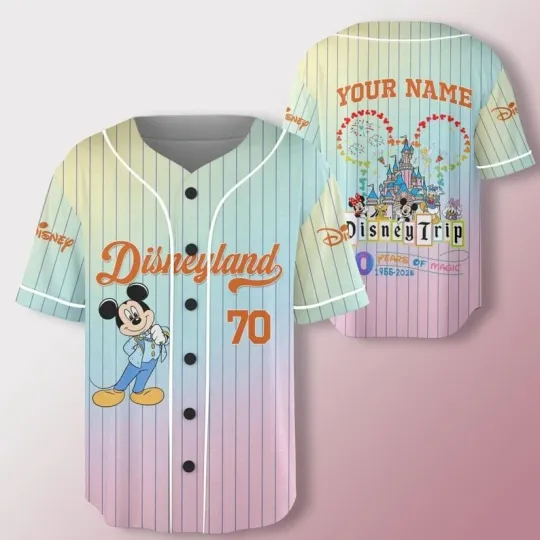 Discover Personalized Mickey Mouse Magic Kingdom 70th Anniversary Baseball Jersey Shirt