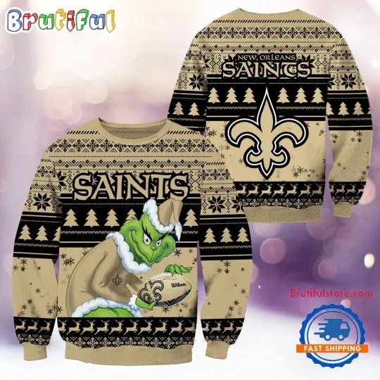 New Orleans Saints Fan Made Ugly Christmas Sweater Holiday Football Gift