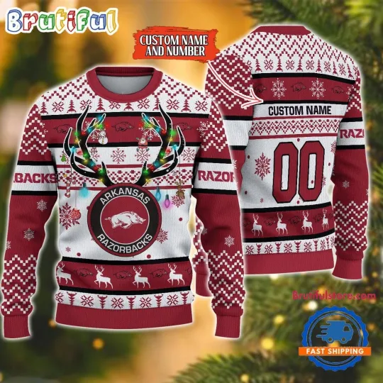 Discover Arkansas Razorbacks Holiday Ugly Sweater  Inspired Reindeer Light Football Fan G