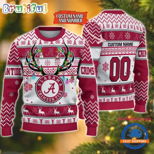 Discover Albm Crimson Tide Fan Made Reindeer Light Ugly Sweater  Holiday Football Gift