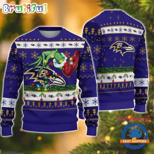 Discover Baltim0re Ravens Fan Made Ugly Christmas Sweater  Holiday Football Gift