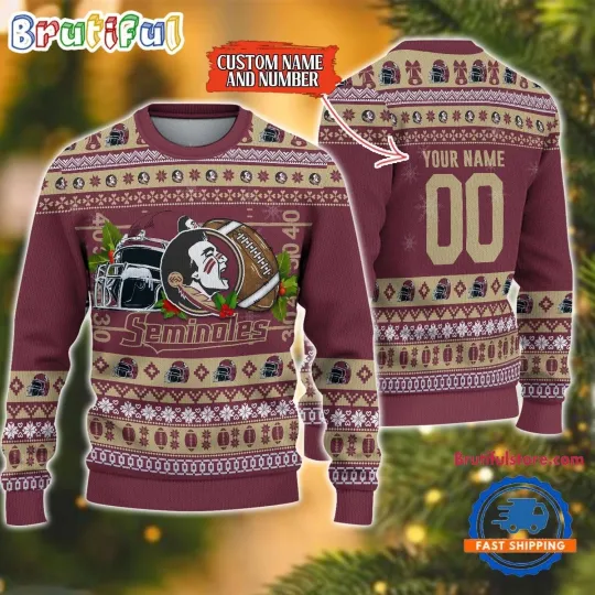 Florida State Seminoles Inspired Ugly Christmas Sweater  Custom Football Fan Des