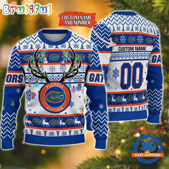 Florida Gators Inspired Ugly Christmas Sweater  Reindeer Light Fan Style