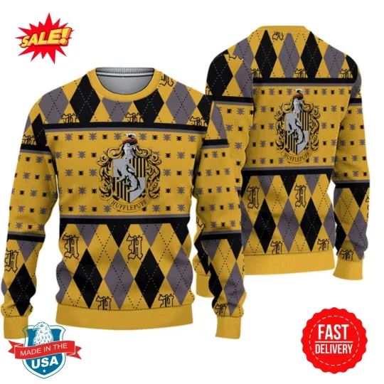 Crest Harry Potter Ugly Christmas Sweater Hufflepuff