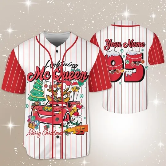 Discover Personalized Lightning McQueen Merry Christmas Piston Cup Baseball Jersey Shirt
