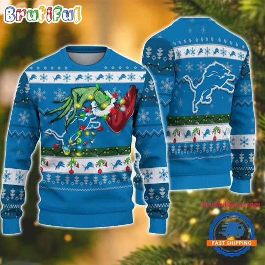 Discover Detroit Lions Holiday Ugly Sweater  Fan Made funny character Hand Football Design