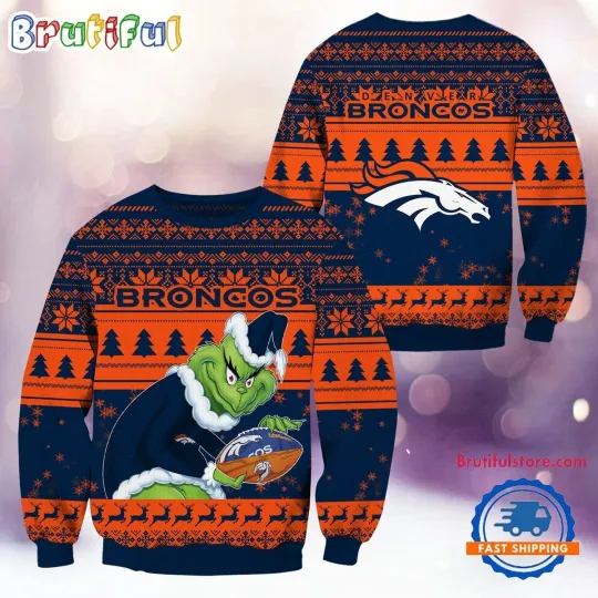 Denver Broncos Inspired Ugly Sweater Funny Holiday Football Fan Design