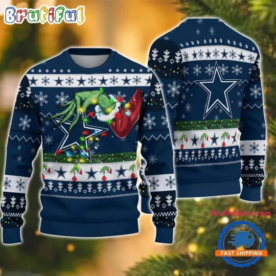Dallas Cowboys Inspired Ugly Sweate funny character Hand Holiday Football Fan Style
