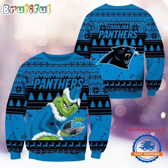 Carolina Panthers Inspired Ugly Sweater  funny character Hand Holiday Football Fan Style