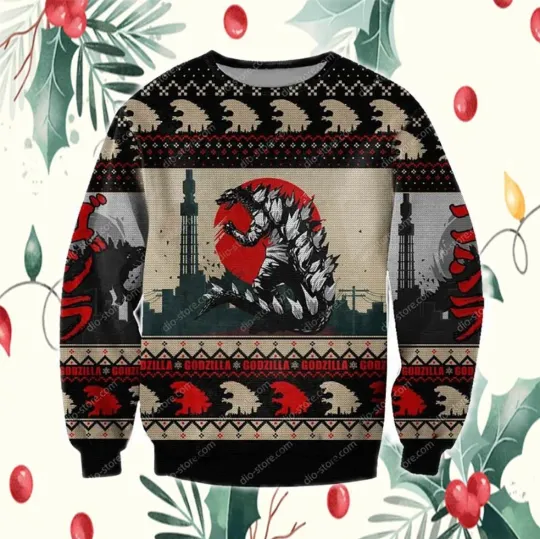 God zilla Pattern 3D Print Ugly Christmas Sweater Christmas Gifts 2025