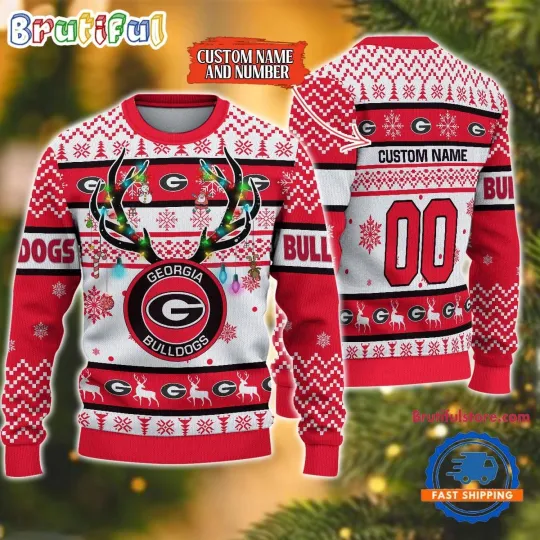 Discover GA bulldogs Inspired Ugly Christmas Sweater  Reindeer Light Fan Style