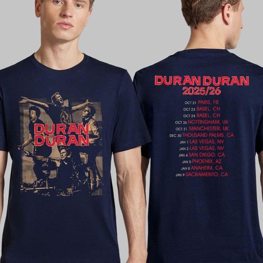 Discover Duran Duran Europe 2025 2026 Navy Collage Bandshot Tour T-Shirt