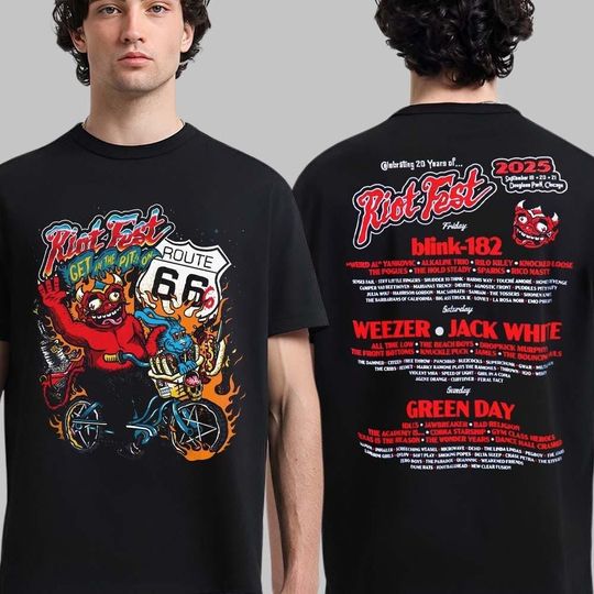 Discover Riot Fest 2025 Celebrating 20 Years Get In The Pit On Route 66 Lineup Shirt