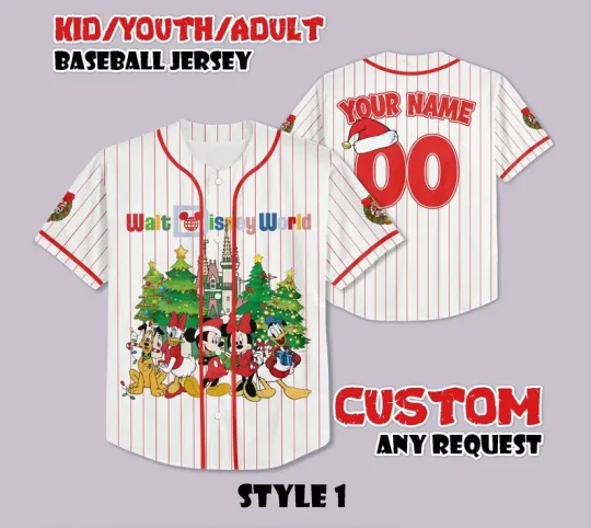 Discover Personalized Mickey & Friends Christmas Tree Baseball Jersey Shirt