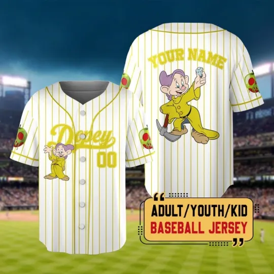 Discover Personalized Dopey Dwarf Digging For Gems Snow White Baseball Jersey Shirt
