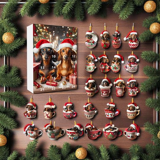Dachshund Acrylic Advent Calendar 2025 24 2D Christmas Ornaments