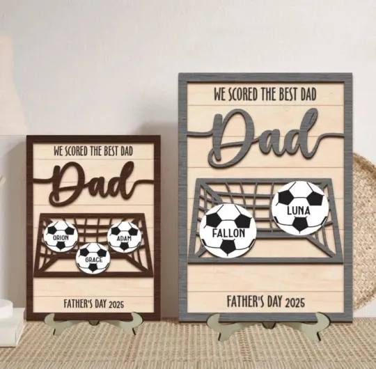 Personalized Best Dad Wood Sign with Kids' Names, Custom Football Dad Gift