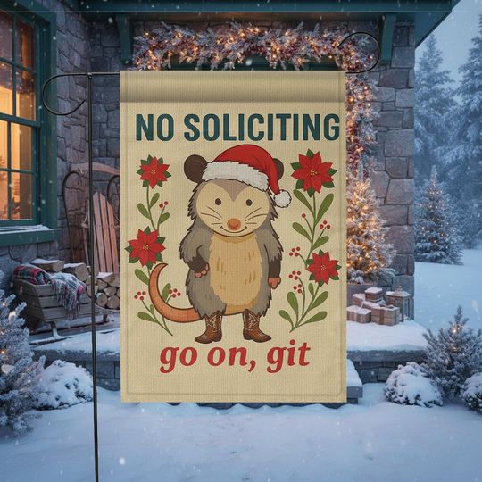 Discover Funny Opossum Christmas Garden Flag  No Soliciting Holiday Outdoor Yard Decor
