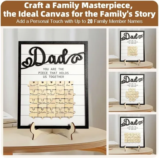 Personalised Wooden Puzzle Plaque – Father's Day Gift for Dad with Family Names