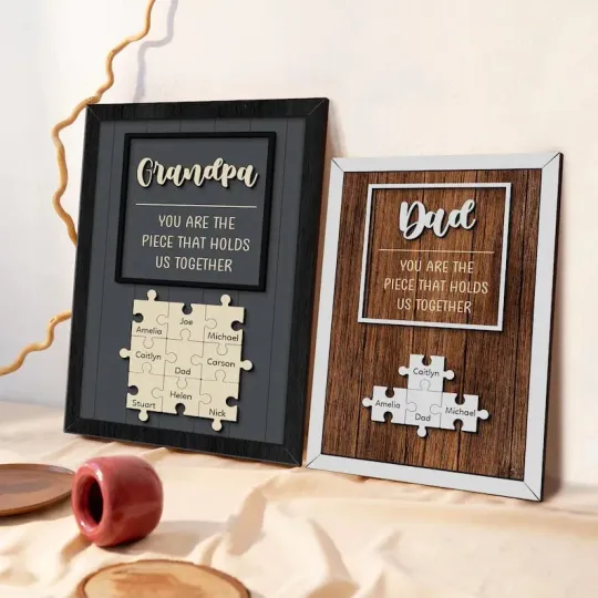 Personalized Dad Puzzle Sign | Unique Father's Day Gift | Wooden Plaque for Him