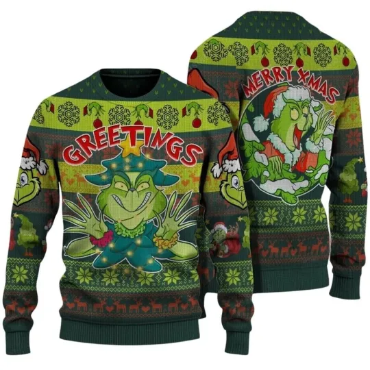 Discover funny character Greetings Green Monster Ugly Christmas Sweater