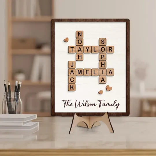 Personalized Scrabble Name Sign, Grandkids Crossword, Custom Family Gift