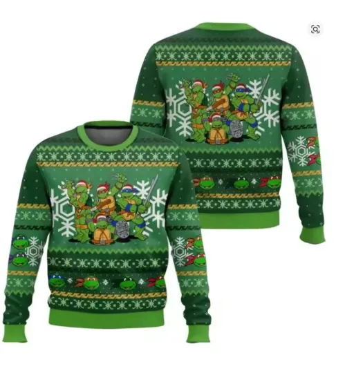 Funny Ninja Turtles Christmas Sweater – Green Ugly Xmas Knit Pullover for Men