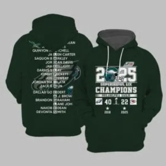 Discover 2025 Super Bowl LIX Champions E@gles 40-22 Ch!efs Hoodie
