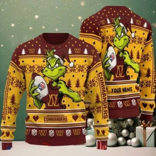 Discover Commanders funny character Stole With Ball Grin Football Team Ugly Christmas Sweater