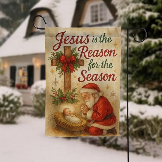 Discover Christian Garden Flag  Outdoor Holiday Yard Decoration with Nativity Cross and Santa Design