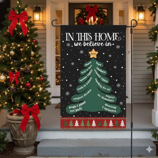Discover In This Home We Believe Christmas Garden Flag, Inspirational Holiday Yard Flag, Christmas Tree Design Outdoor Decor