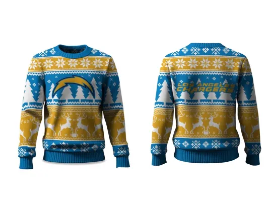 Discover 2025 Christmas LA Charger Reindeer Football Ugly Sweater S-5XL